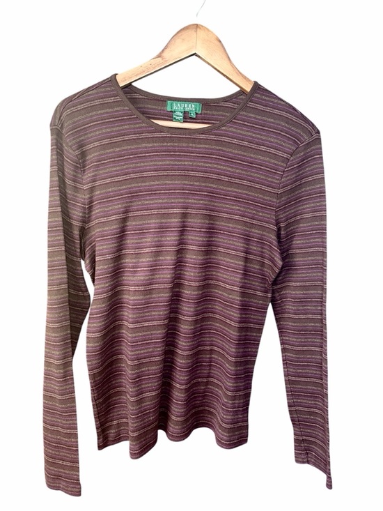Lauren by Ralph Lauren Tops - Lauren Ralph Lauren Striped Long Sleeve Top Brown Purple Ribbed Cotton XL